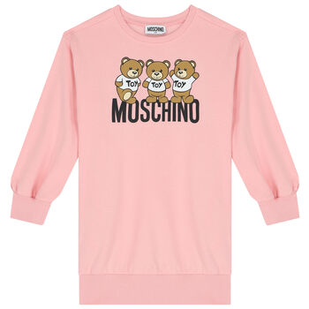 Girls Pink Teddy Bear Logo Sweatshirt Dress