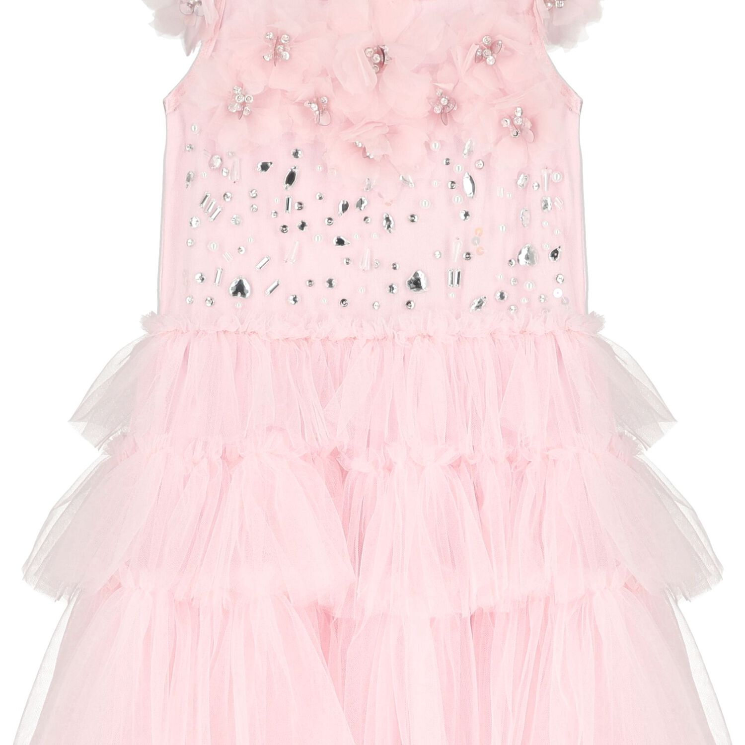 Girls Pink Tiered Tulle Dress, 1, hi-res