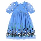 Girls Blue Embroidered Dress, 1, hi-res