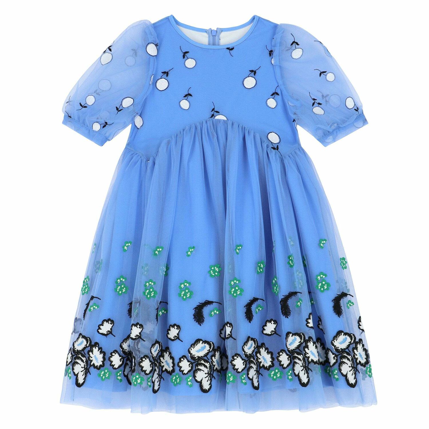 Girls Blue Embroidered Dress, 1, hi-res image number null