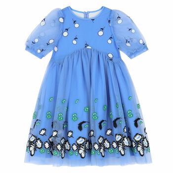 Girls Blue Embroidered Dress