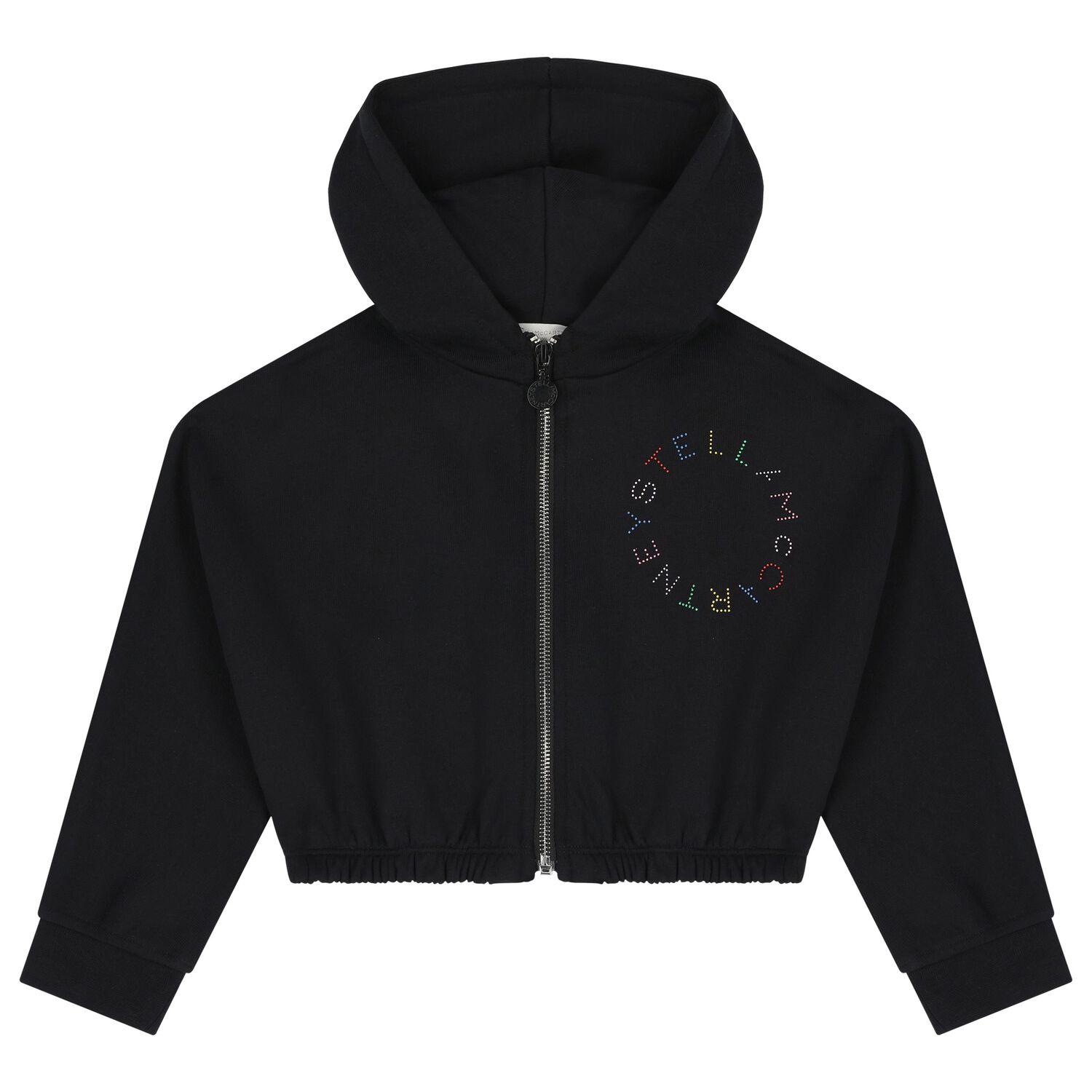 Girls Black Logo Hooded Zip Up Top, 1, hi-res