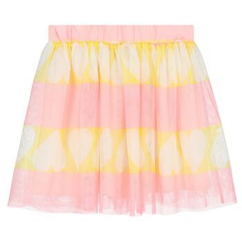 Girls Pink & Yellow Stripe Tulle Skirt 