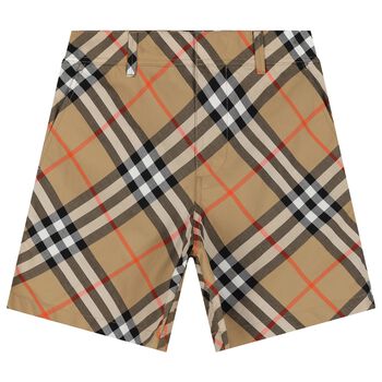 Boys Beige Check Shorts