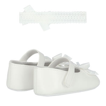Baby Girls White Shoes & Headband Set