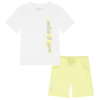 Boys White & Yellow Shorts Set