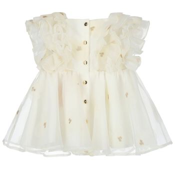 Girls Ivory Tulle Ruffled Dress