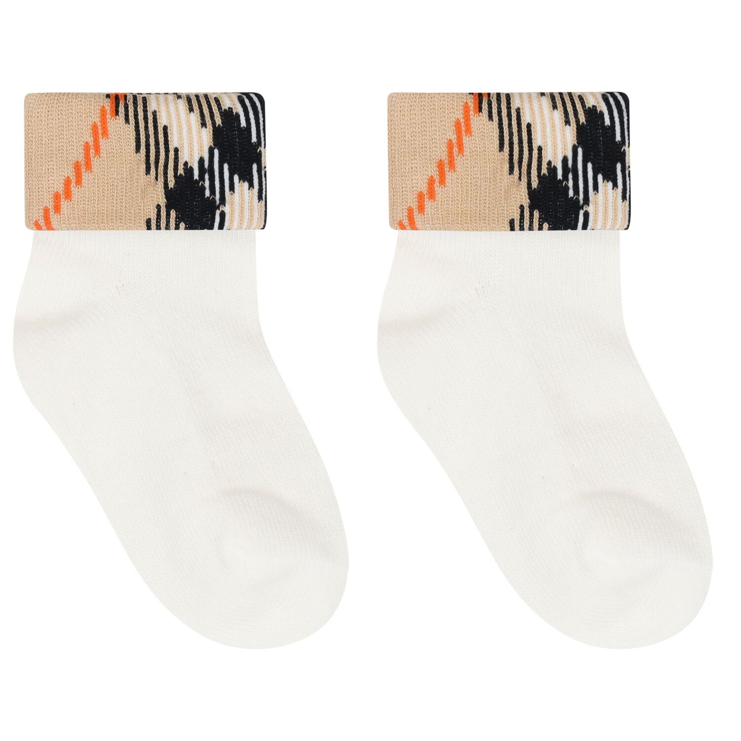 White & Beige Check Baby Socks ( 2-Pack ), 3, hi-res