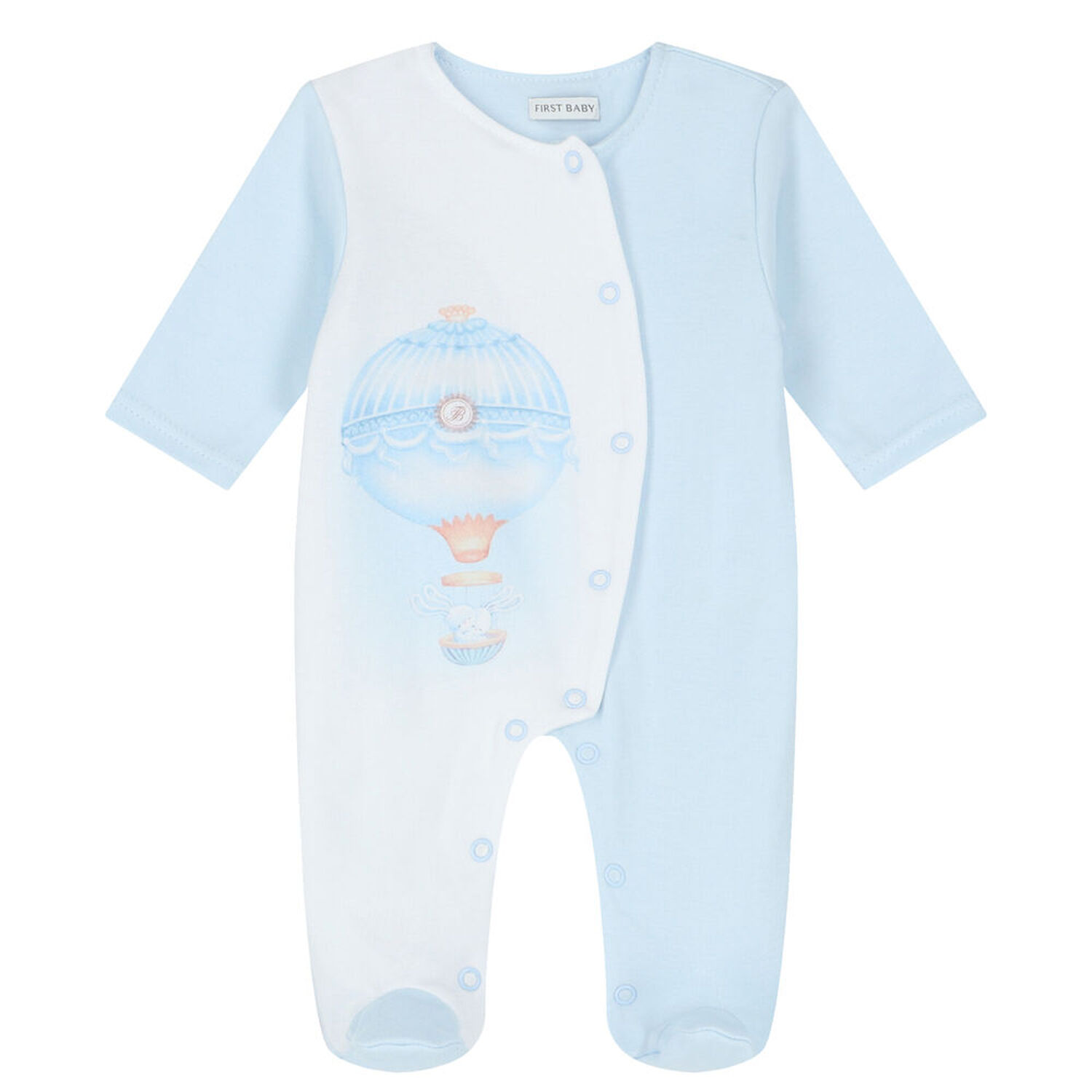 Baby Boys Blue & White Hot Air Balloon Babygrow, 1, hi-res