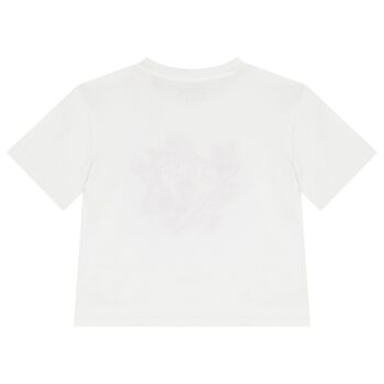 تي شيرت بالترتر بالشعار باللون الأبيض للبنات