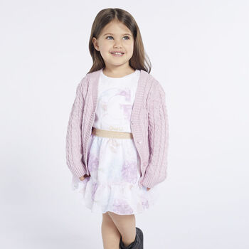 Girls White & Pink Floral Skirt Set