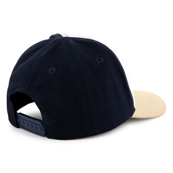 Baby Boys White, Navy Blue & Beige Logo Cap