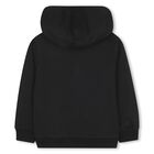 Black Logo Hooded Zip Up Top, 1, hi-res
