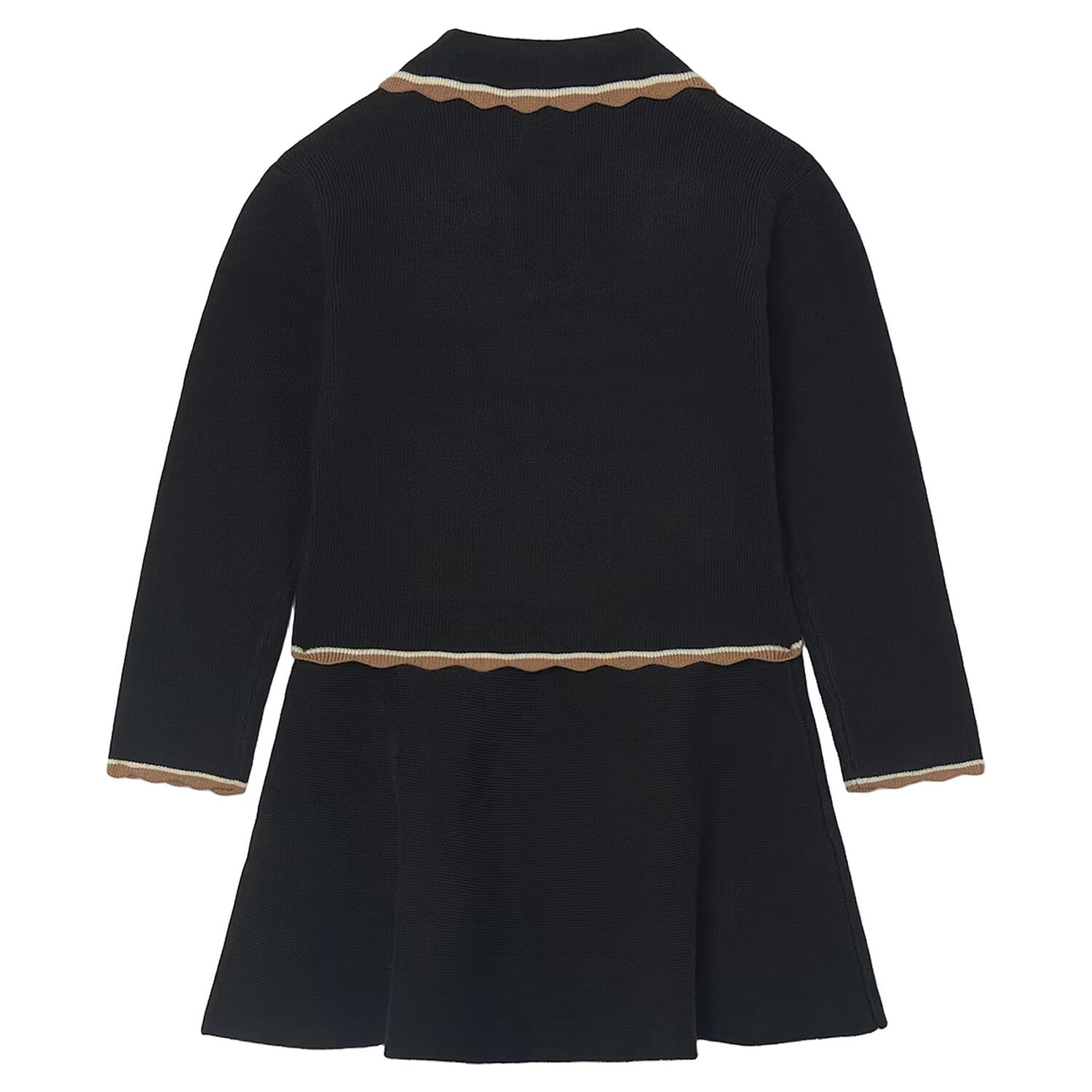 Girls Black Knitted Skirt Set, 1, hi-res