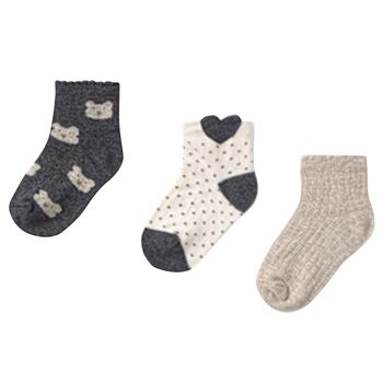 Younger Girls Grey, Ivory & Beige Socks ( 3 Pack )