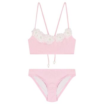Girls Pink 3D Flowers Bikini