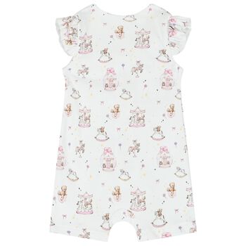 Baby Girls White & Pink Carousel Romper