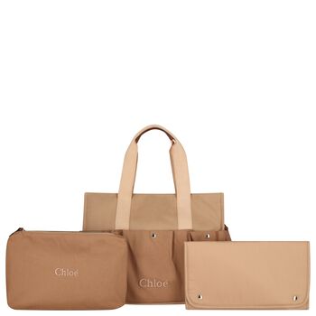 Beige Logo Canvas Baby Changing Bag