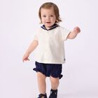 Baby Girls White & Navy Blue Blouse Set, 1, hi-res