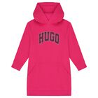Girls Pink Logo Hooded Dress, 1, hi-res