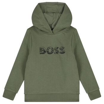 Boys Green Logo Hooded Top