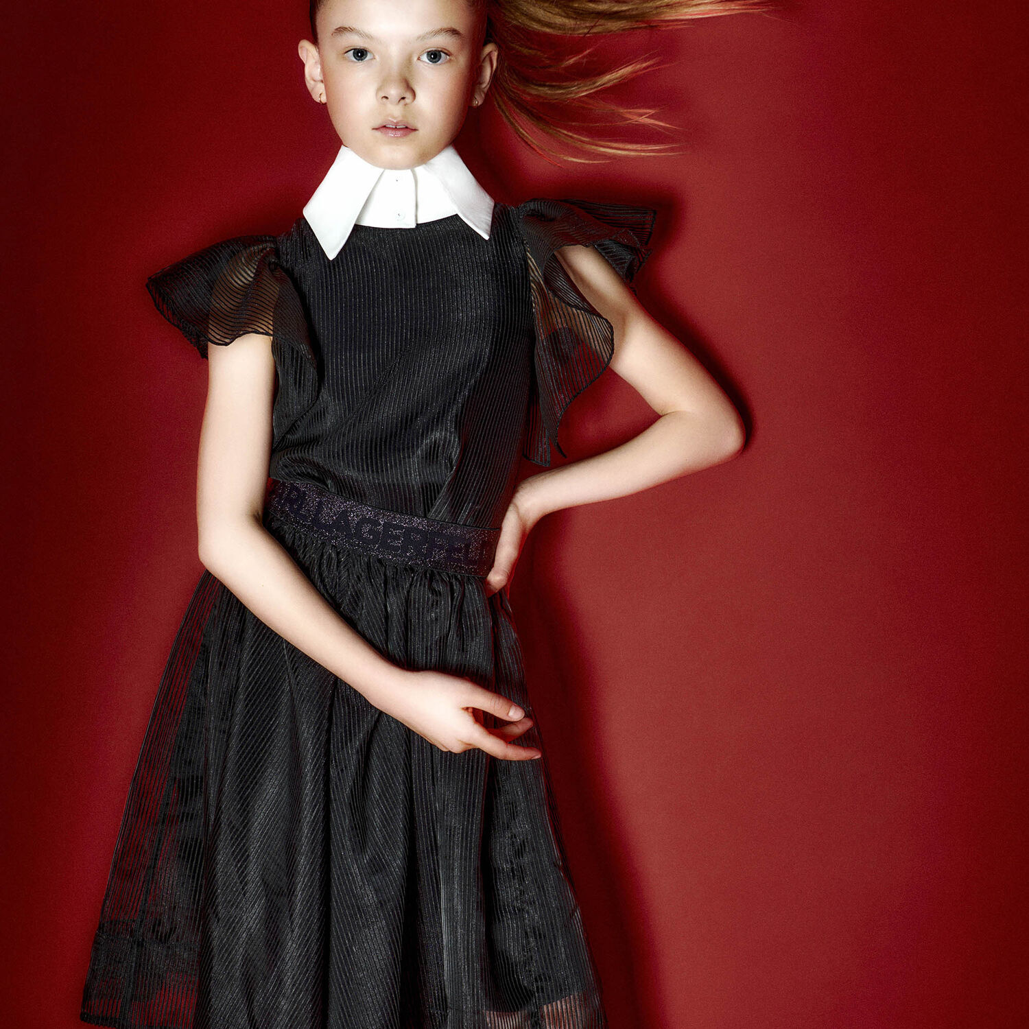 Girls Black Logo Organza Skirt, 1, hi-res image number null