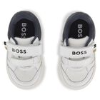 Boys White & Navy Blue Logo Trainers, 2, hi-res