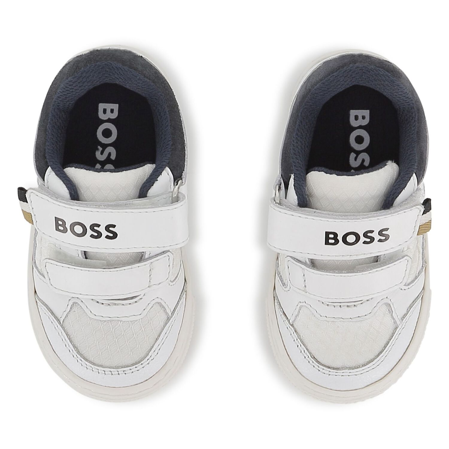 Boys White & Navy Blue Logo Trainers, 2, hi-res