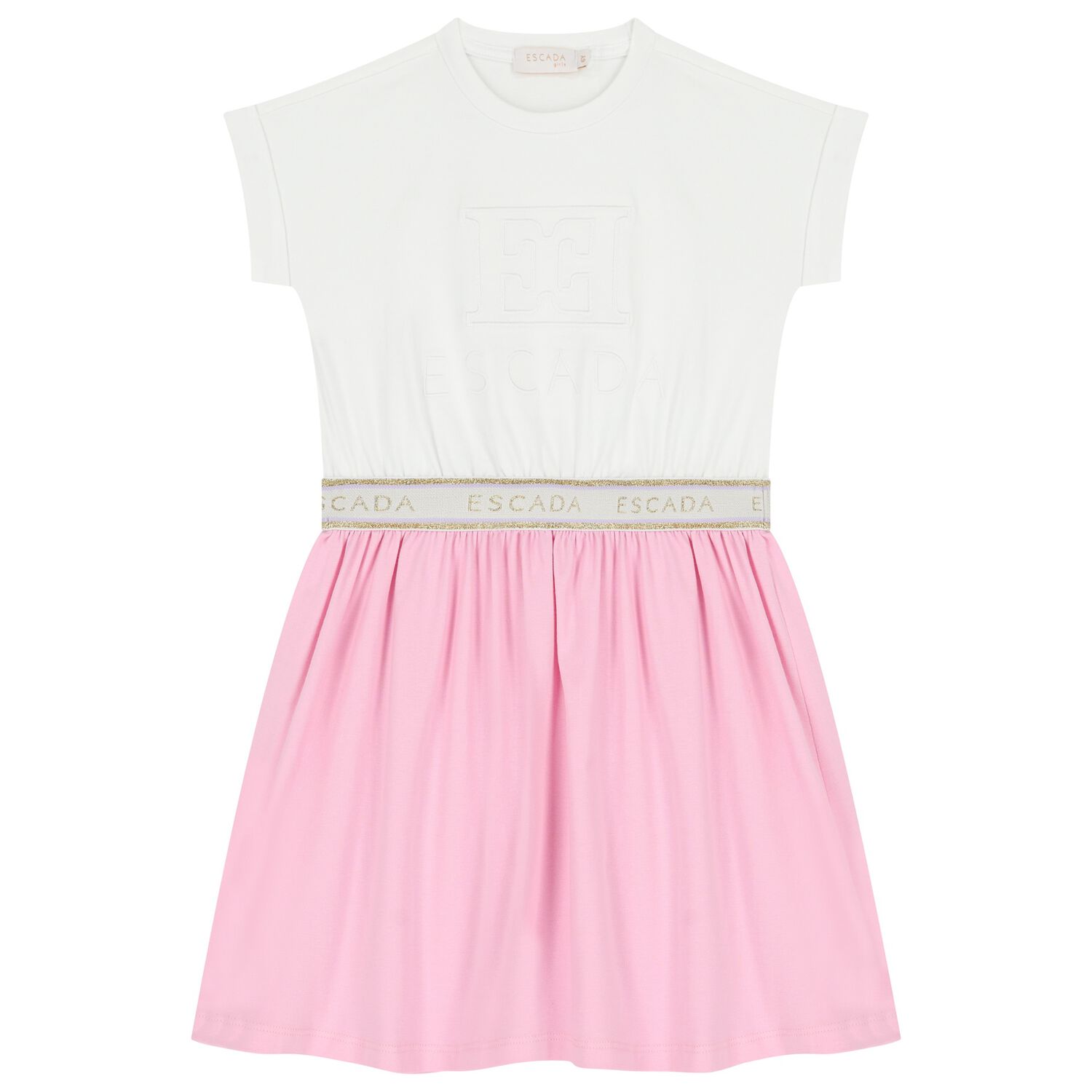 Girls White & Pink Logo Dress, 2, hi-res