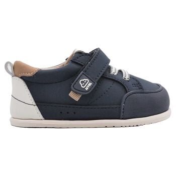 Younger Boys Navy Blue Faux Leather Trainers