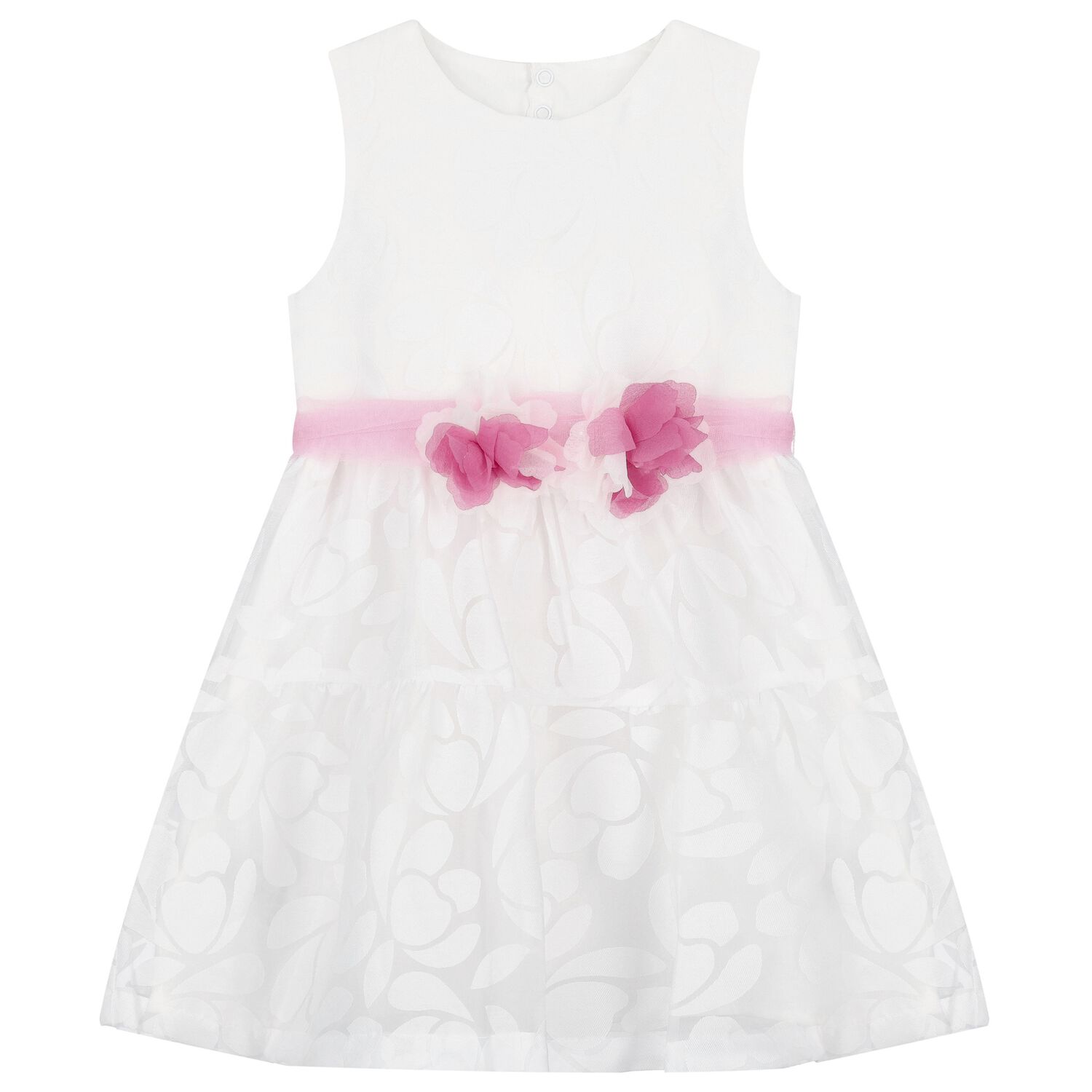 Girls White Organza Floral Dress, 1, hi-res image number null