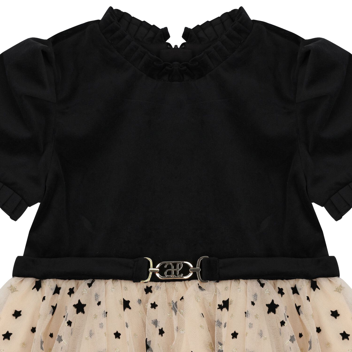 Girls Black Velvet & Gold Tulle Dress, 2, hi-res image number null