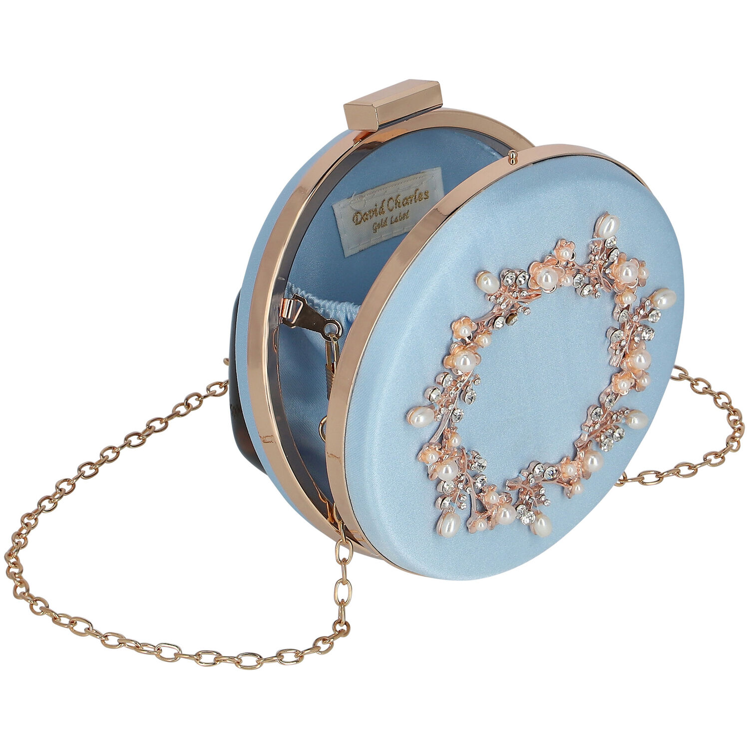 Girls Blue & Gold Embellished Satin Bag, 1, hi-res image number null