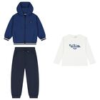 Boys White, Blue & Navy Blue Racing Car Tracksuit ( 3 Piece ), 2, hi-res