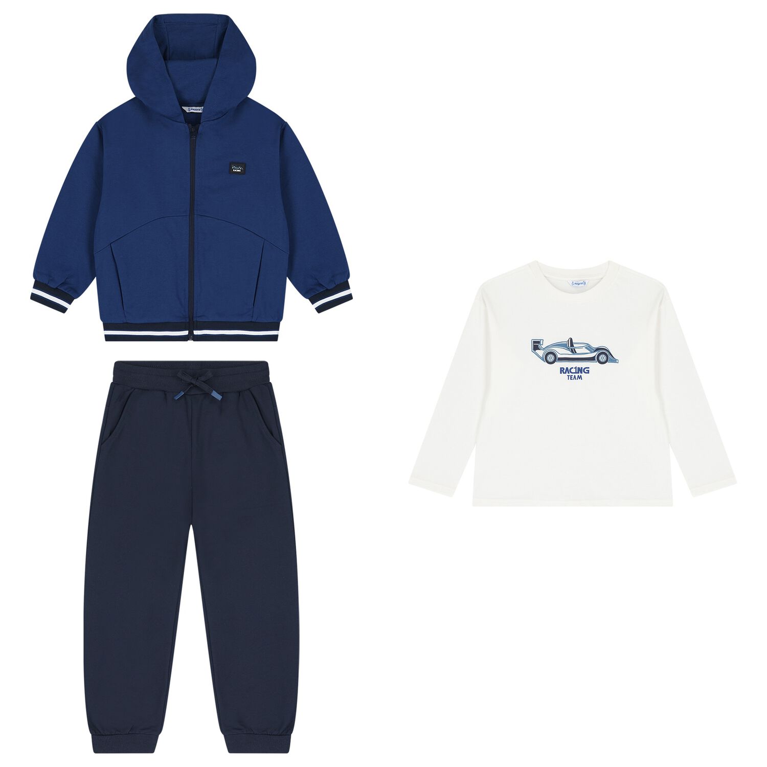 Boys White, Blue & Navy Blue Racing Car Tracksuit ( 3 Piece ), 2, hi-res