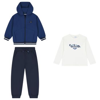 Boys White, Blue & Navy Blue Racing Car Tracksuit ( 3 Piece )
