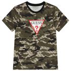Boys Green Camouflaged Logo T-Shirt , 1, hi-res