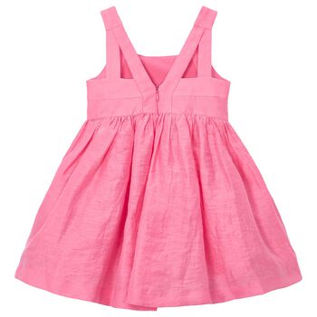 Girls Pink Flower Linen Dress