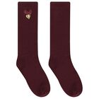 Girls Burgundy Bow Socks, 1, hi-res