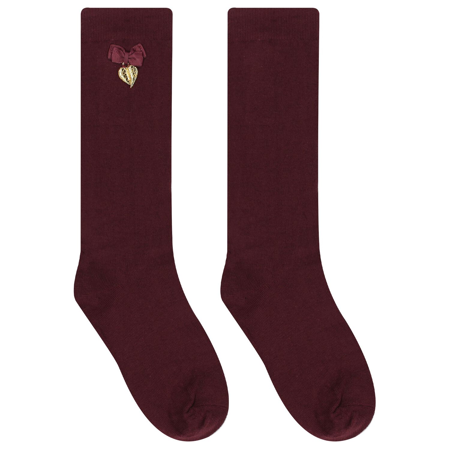 Girls Burgundy Bow Socks, 1, hi-res