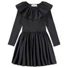 Girls Black Ruffled Long Sleeve Dress, 2, hi-res