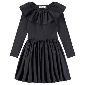 Girls Black Ruffled Long Sleeve Dress