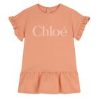 Younger Girls Orange Logo Ruffle Dress, 1, hi-res