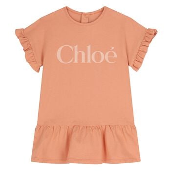 فستان اطفال مكشكش بالشعار باللون البرتقالي للبنات 