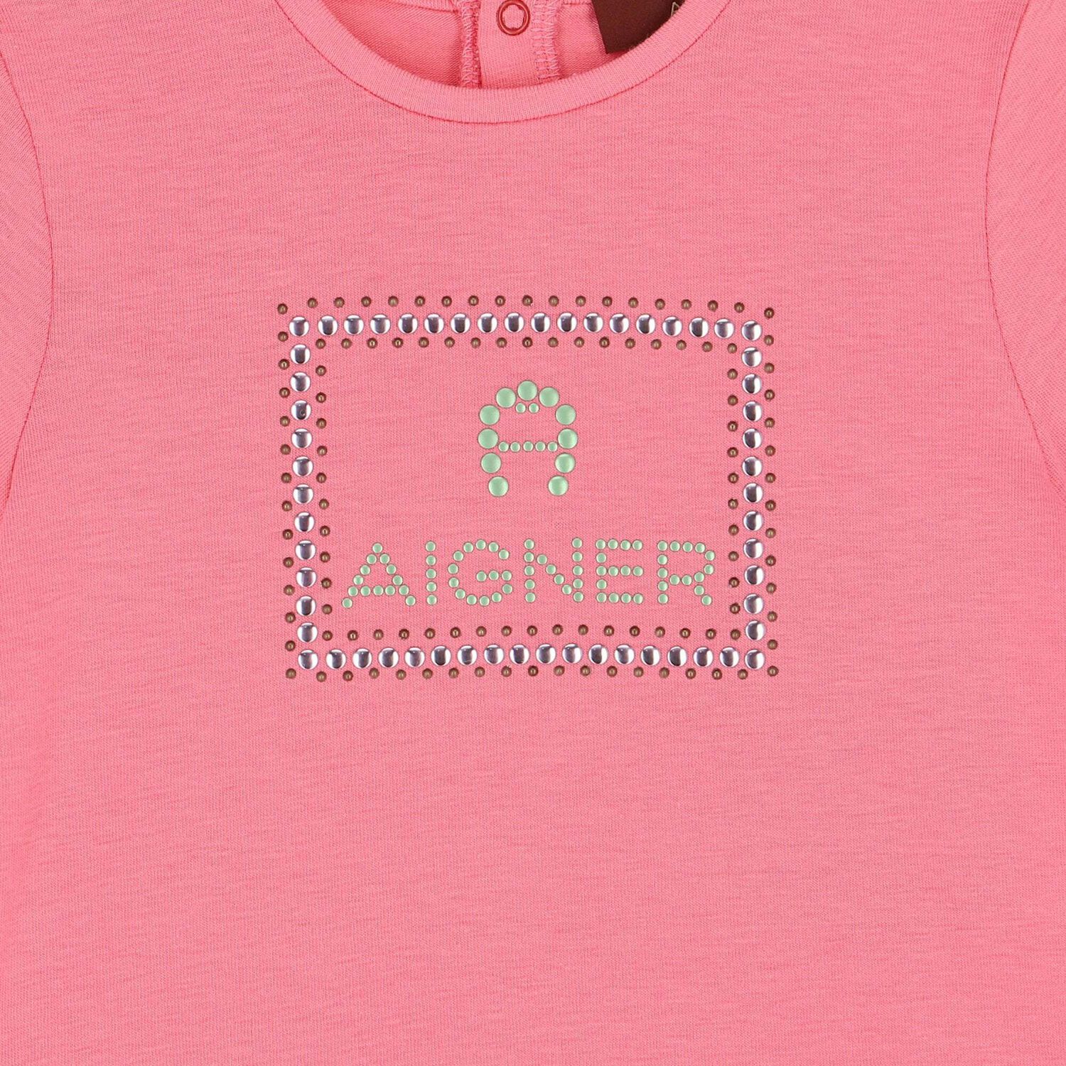 Younger Girls Pink & Green Logo Dress, 1, hi-res image number null