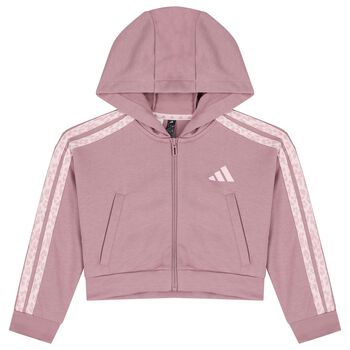 Girls Pink Logo Hooded Zip Up Top