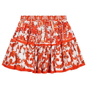 Girls White & Orange Majolica Skirt