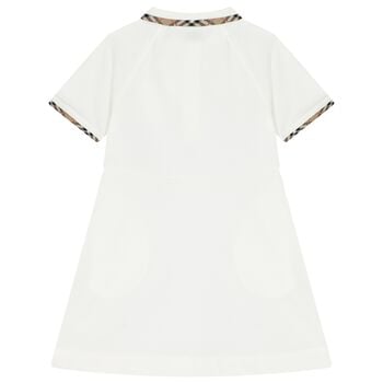 Girls White Check Polo Dress
