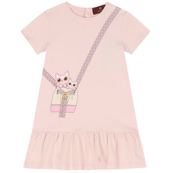 Younger Girls Pink Bag Print Dress