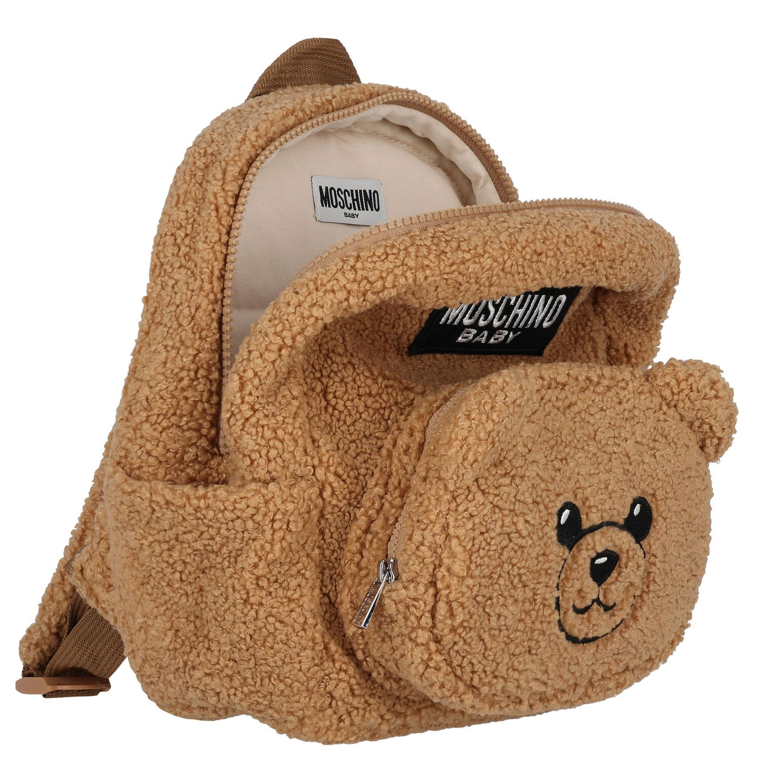 Beige Fleece Teddy Bear Backpack, 1, hi-res